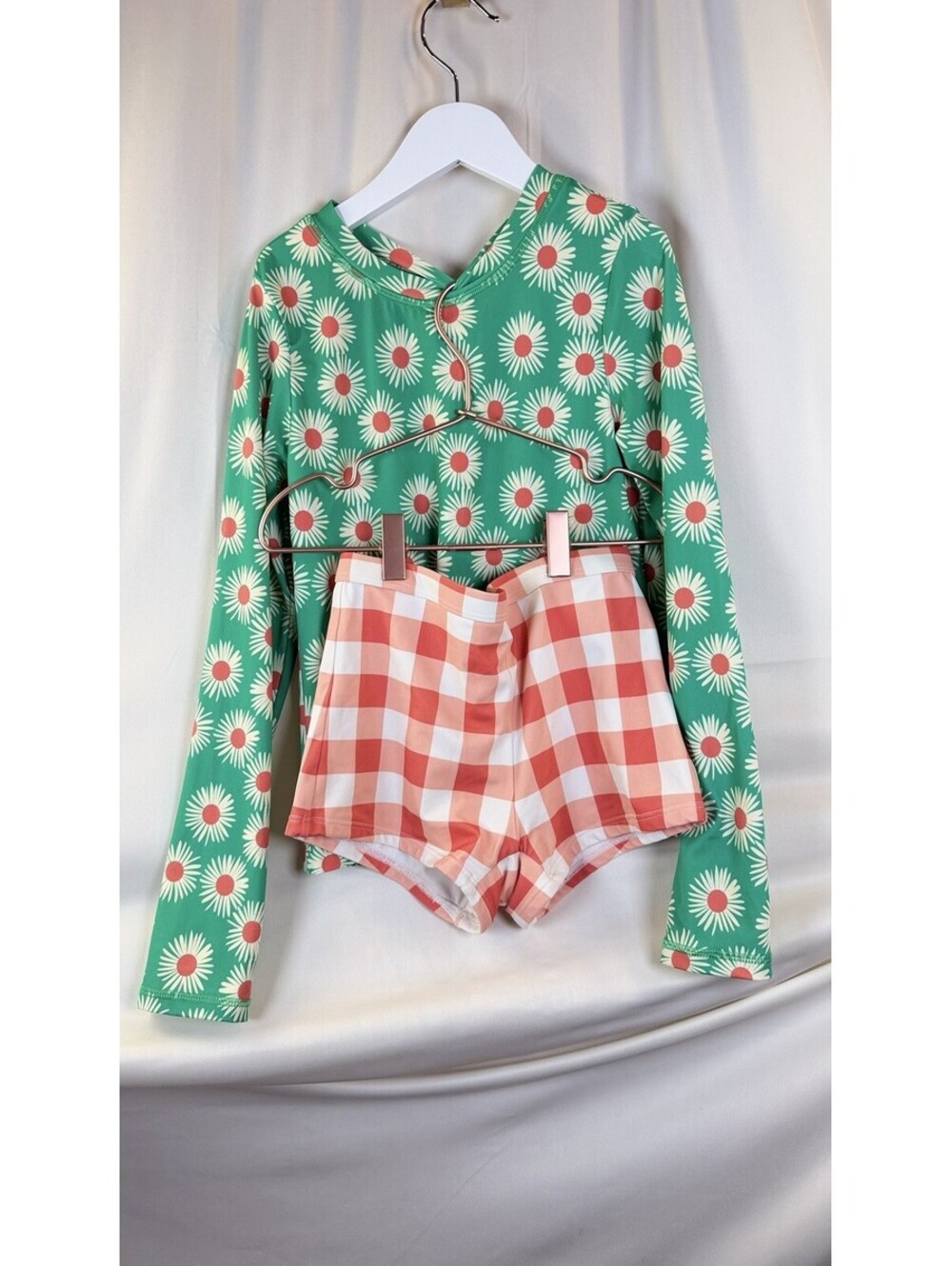Hanna Andersson Mixie Rash Guard Swim Set Daisy on Minty Green Sz 10 (140 CM)